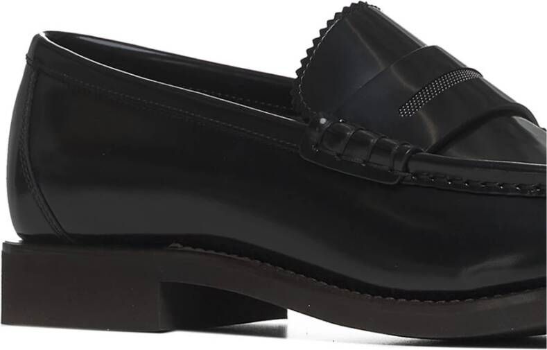 BRUNELLO CUCINELLI Zwarte Penny Loafers met Monili Versiering Black Dames