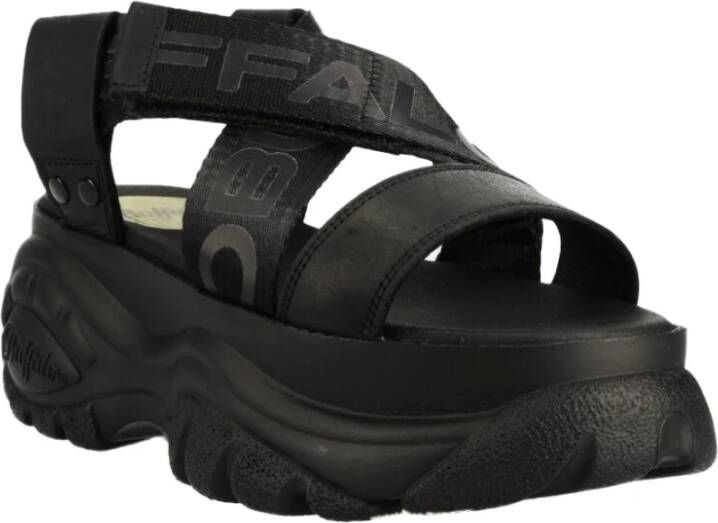 Buffalo Zwarte klassieke sandalen met rubberen zool Black Dames