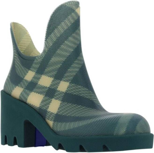 Burberry Chunky Heel Enkellaarzen met Ruitpatroon Green Dames