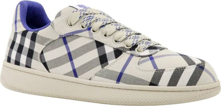 Burberry Geruite Canvas Sneakers Veters Rubberen Zool Beige Heren