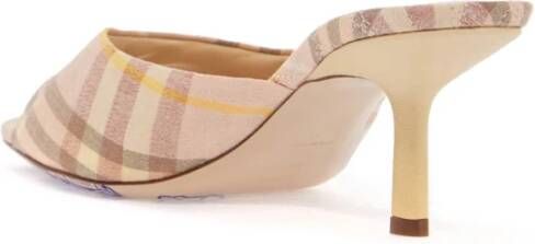 Burberry Geruite Linnen Muil Sandalen met Hak Beige Dames