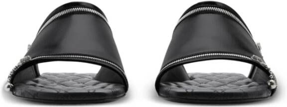 Burberry Gestikte Leren Sandalen Black Dames