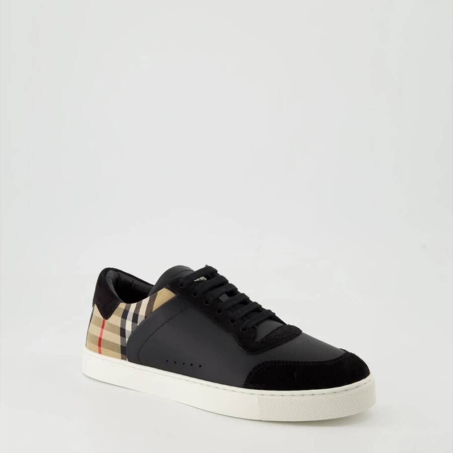 Burberry Leren en Fluweel Check Sneakers Black Heren