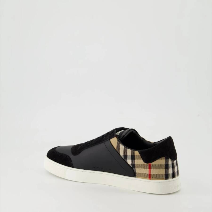 Burberry Leren en Fluweel Check Sneakers Black Heren