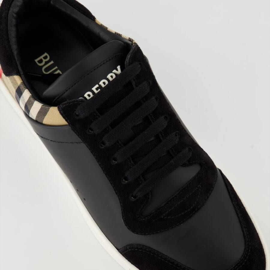 Burberry Leren en Fluweel Check Sneakers Black Heren