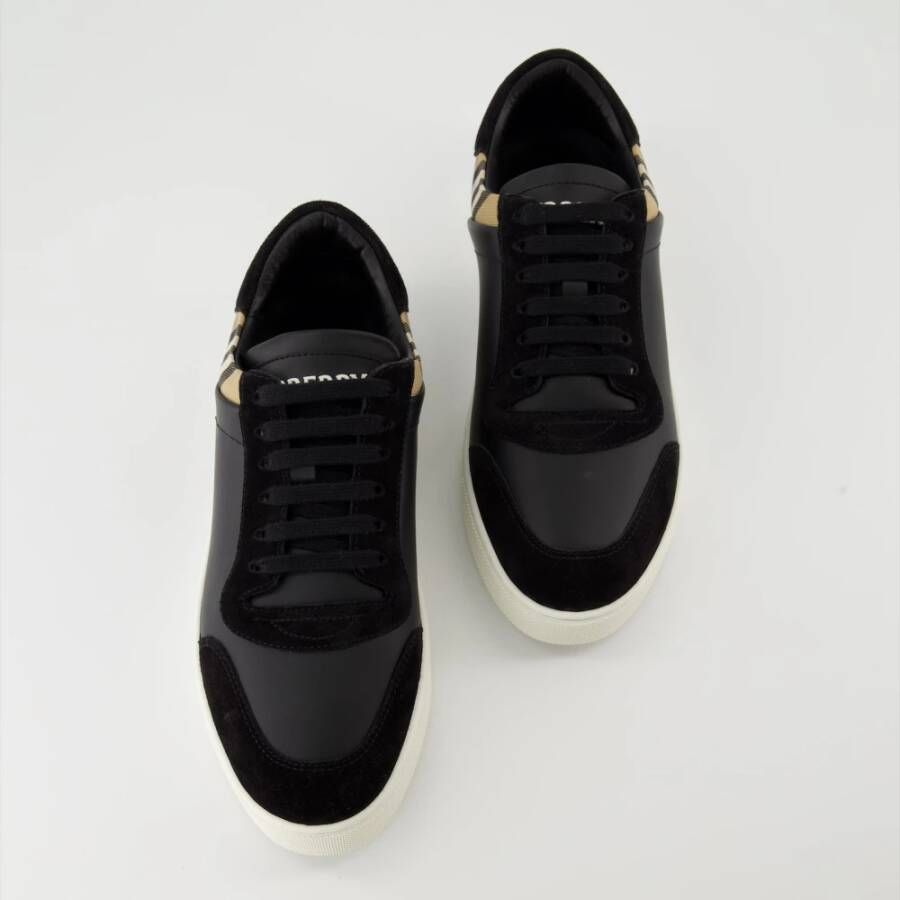 Burberry Leren en Fluweel Check Sneakers Black Heren