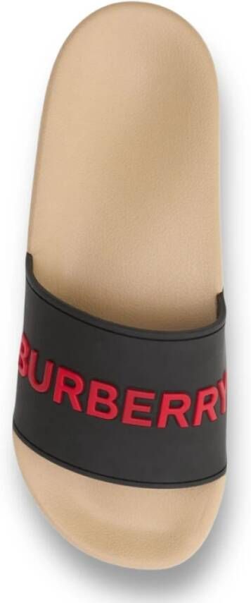 Burberry Platte reliëflogo sandalen Black Dames