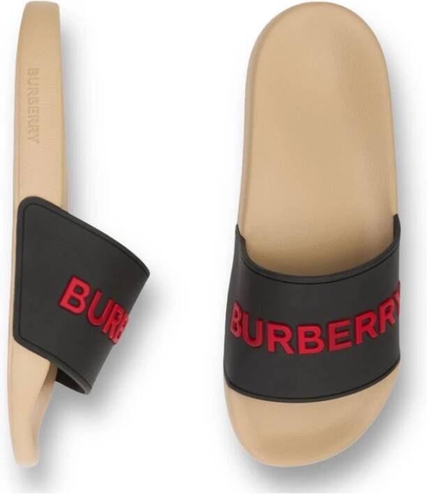 Burberry Platte reliëflogo sandalen Black Dames