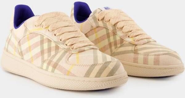 Burberry Roze Linnen Sneakers Terrace Check Pink Dames