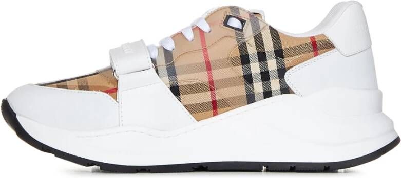 Burberry Witte Leren Sneakers met Klittenbandsluiting Wit Heren