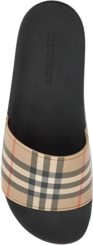 Burberry Tartan Print Rubber Slippers Beige Heren