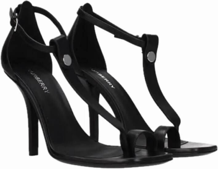 Burberry Zwarte Leren Hoge Hak Sandalen Black Dames