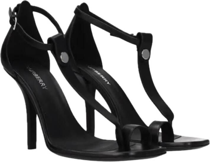 Burberry Zwarte Leren Hoge Hak Sandalen Black Dames