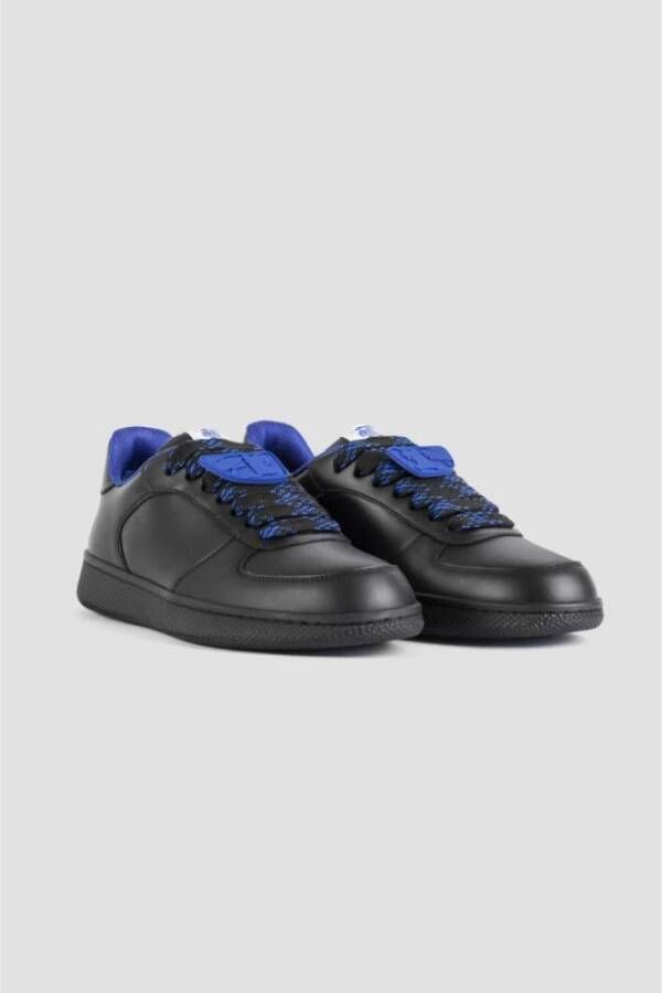 Burberry Zwarte Leren Terrace Sneakers met Blauw Embleem Black Heren