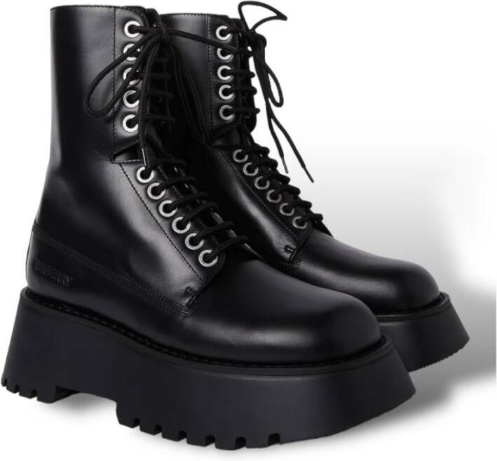 Burberry Zwarte Leren Veterschoenen Black Dames