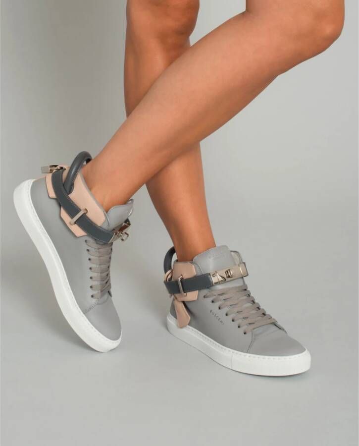 Buscemi Grijze leren hoge sneakers Gray Dames