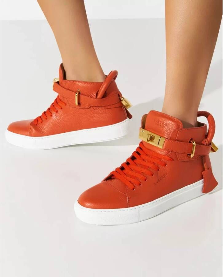 Buscemi Oranje Leren High-Top Sneakers met Logo Orange Dames