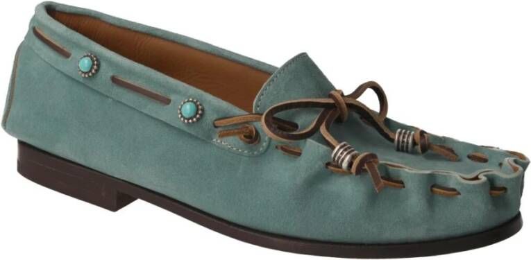 Calce Blauwe Suède Loafer met Turkooizen Studs Blue Dames