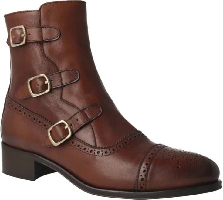 Calce Bruine leren enkellaars met Engels brogue detail Brown Dames