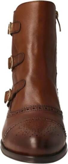 Calce Bruine leren enkellaars met Engels brogue detail Brown Dames