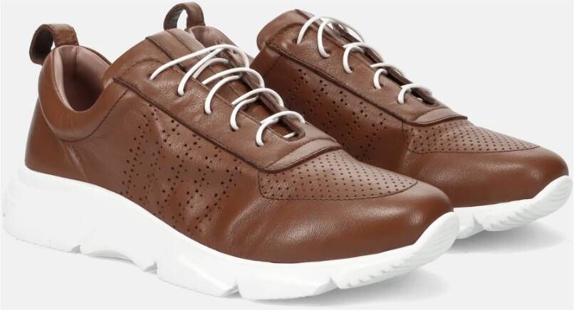 Calpierre Handgemaakte Leren Bruine Sneakers Brown Dames