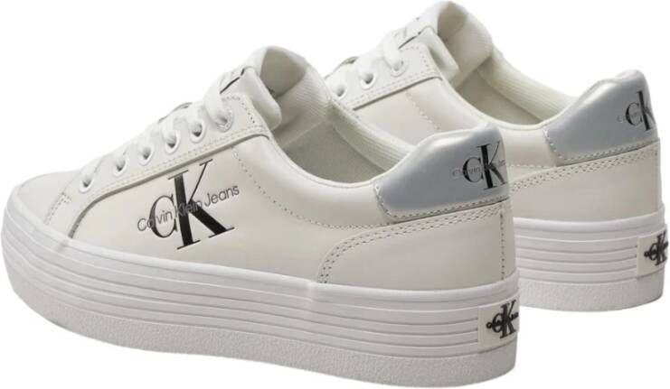 Calvin Klein Bright White-Silver Flatform Sneakers White Dames