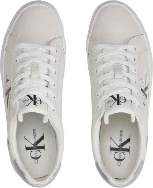 Calvin Klein Bright White-Silver Flatform Sneakers White Dames