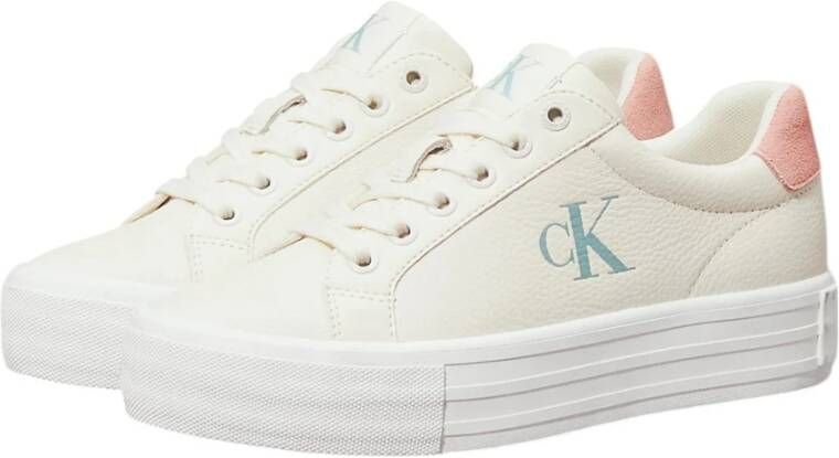 Calvin Klein Gedurfde Vulc Platte Lage Leren Sneakers White Dames