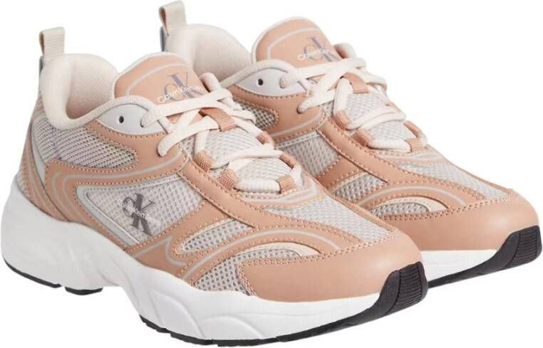 Calvin Klein Jeans Beige Sportieve Synthetische Rubberen Zool Sneakers Pink Dames