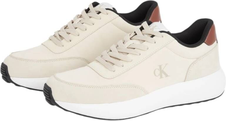 Calvin Klein Jeans Leren Heren Sneakers Lente Zomer Collectie Beige Heren