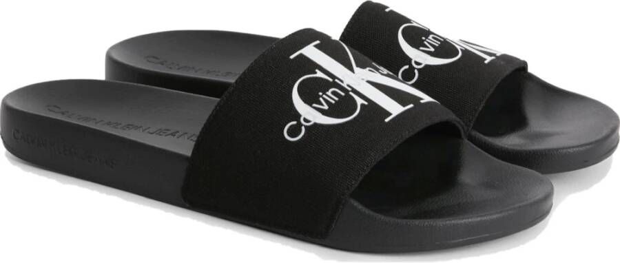 Calvin Klein Jeans Monogram Zwarte Slippers Wit Black Heren