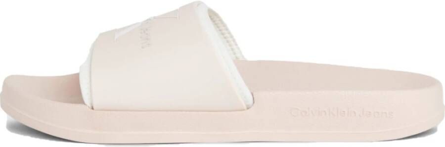 Calvin Klein Jeans Peach Blush White Monogram Slippers Beige Dames