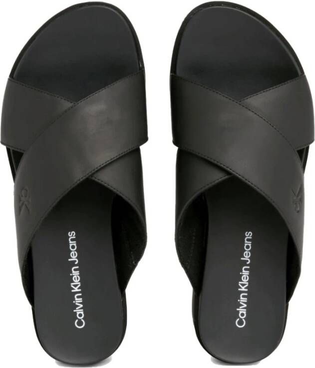 Calvin Klein Jeans Zwarte Cross Flatform Slippers Black Dames