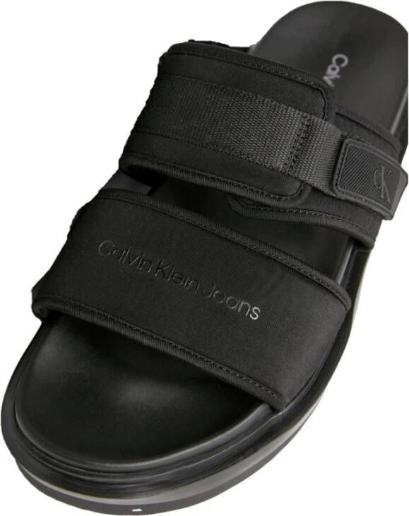 Calvin Klein Jeans Zwarte Dubbele Bar Platte Sandaal Black Heren