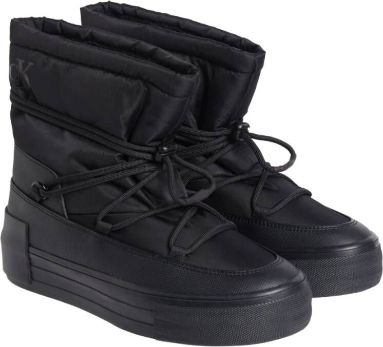 Calvin Klein Jeans Zwarte Flatform Sneeuw Enkellaarzen Black Dames