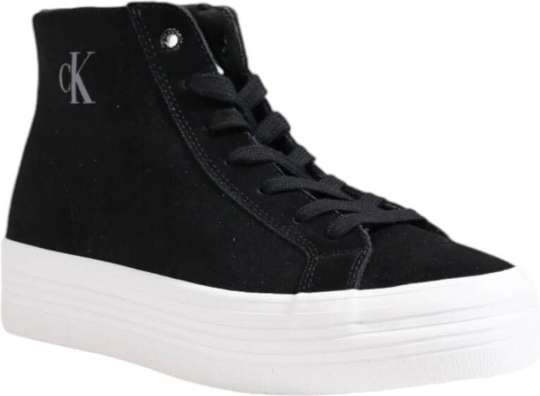 Calvin Klein Jeans Zwarte Leren Sneakers met Rubberen Zool Black Dames