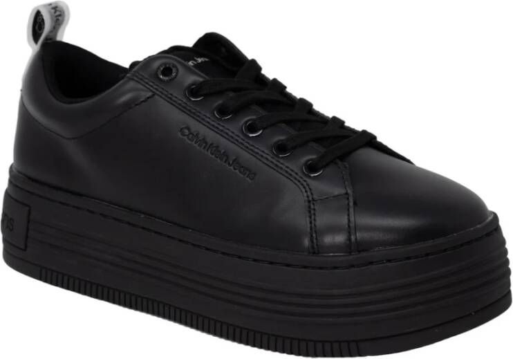 Calvin Klein Jeans Zwarte Leren Sportieve Sneakers Black Dames