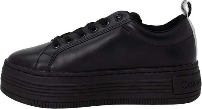 Calvin Klein Jeans Zwarte Leren Sportieve Sneakers Black Dames