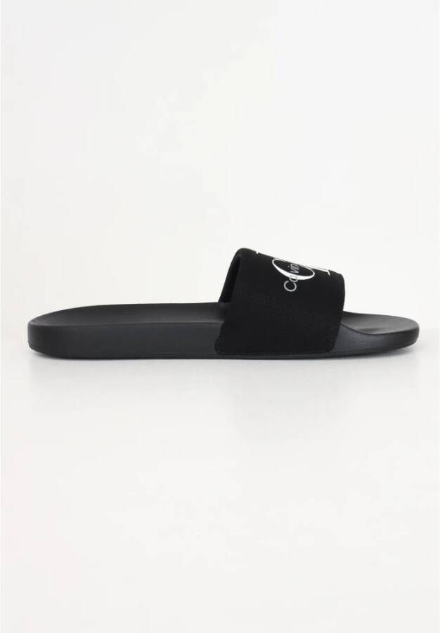 Calvin Klein Jeans Zwarte Slide Monogram Sandalen Black Heren