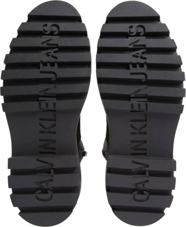 Calvin Klein Jeans Zwarte Veters Flatform Enkellaarzen Black Dames