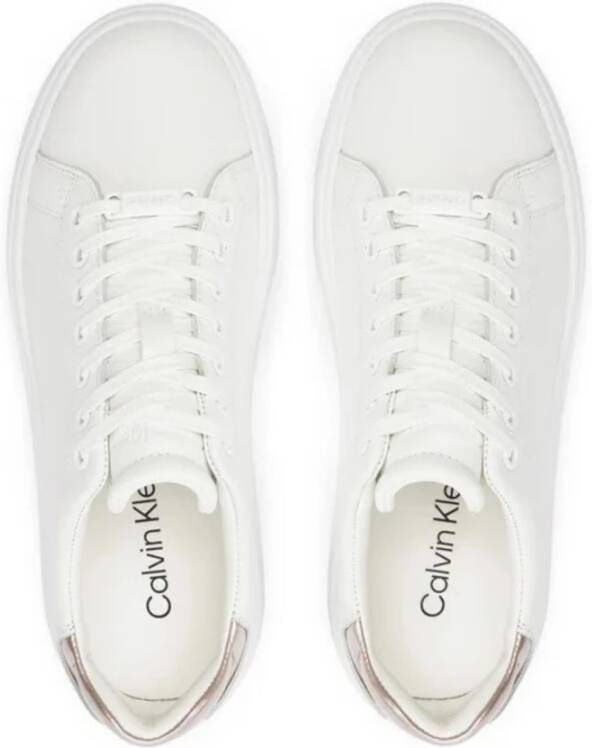 Calvin Klein Leren Lace-Up Cupsole Sneakers White Dames