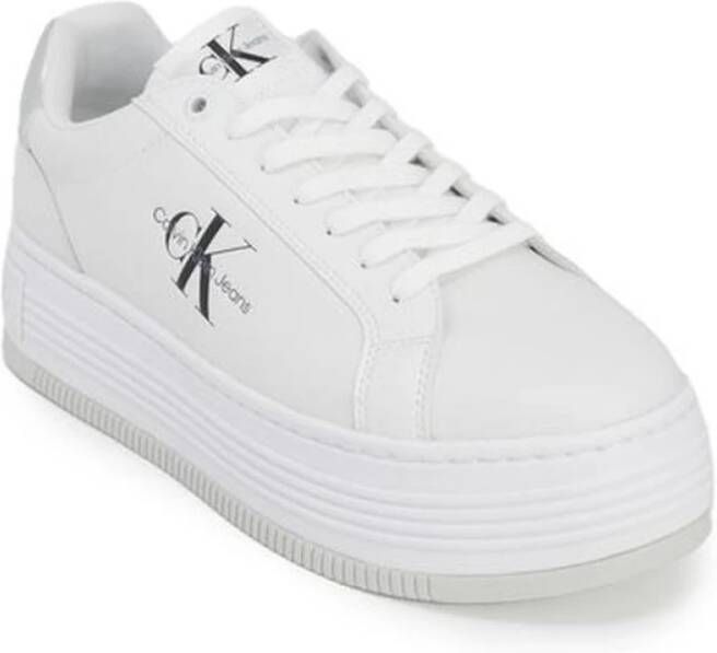 Calvin Klein Leren Sneakers met 4.5cm Hak Gray Dames