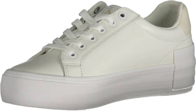 Calvin Klein Sportieve witte vetersneakers met contrastdetails White Dames