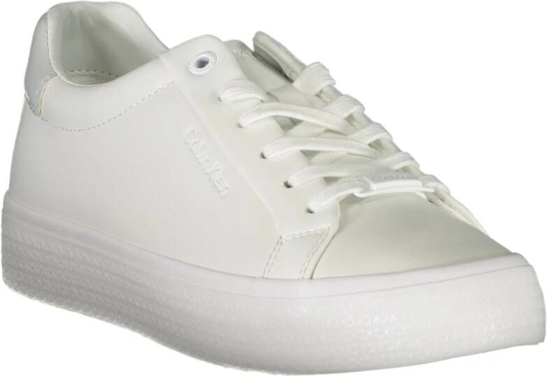 Calvin Klein Sportieve witte vetersneakers met contrastdetails White Dames