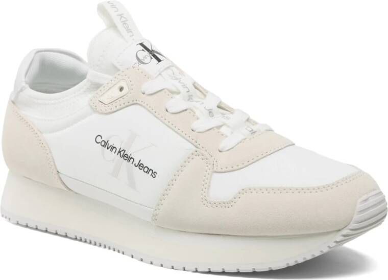 Calvin Klein Witte Leren Sneakers Baskets Runner Multicolor Heren