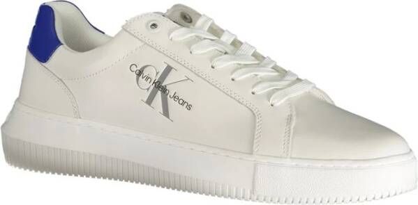 Calvin Klein Witte polyester sneakers met veters print contrastdetails logo White Heren