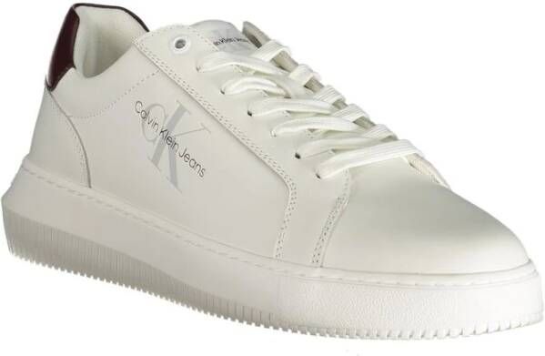 Calvin Klein Witte polyester sneakers met veters print contrastdetails logo White Heren