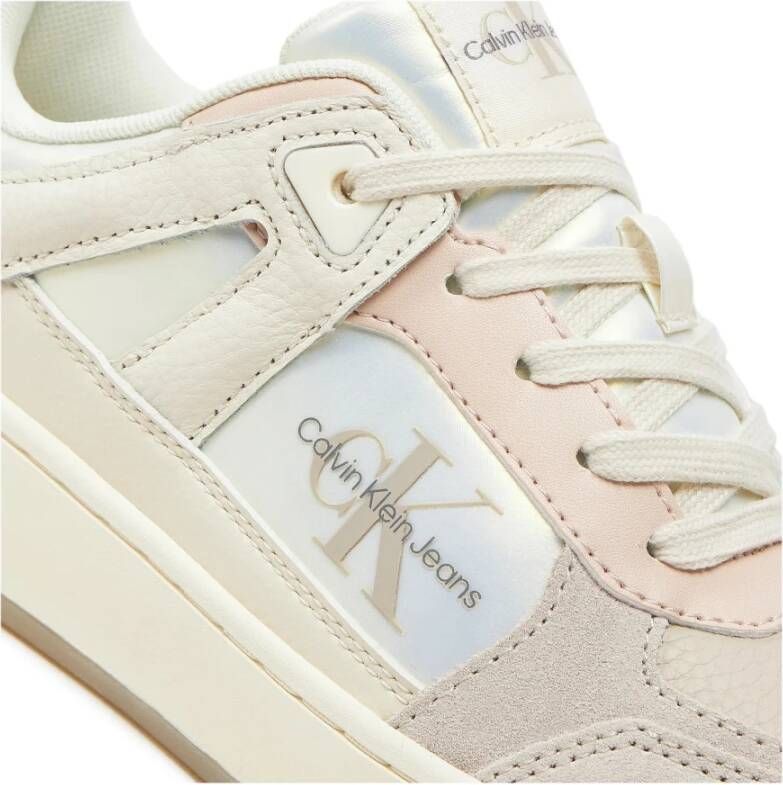 Calvin Klein Witte Sneakers Leer Hoge Kwaliteit Multicolor Dames