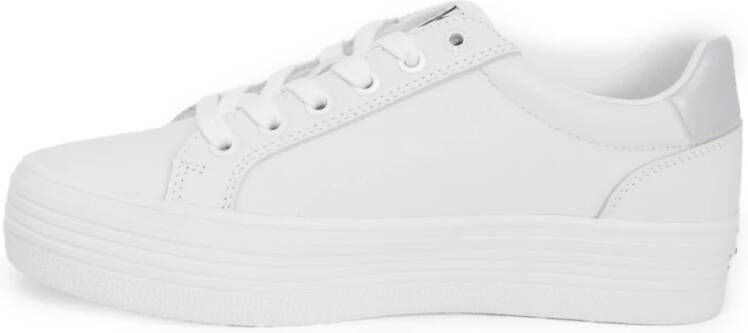 Calvin Klein Zilveren bedrukte leren sneakers voor vrouwen White Dames