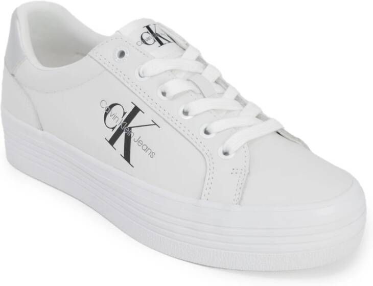 Calvin Klein Zilveren bedrukte leren sneakers voor vrouwen White Dames